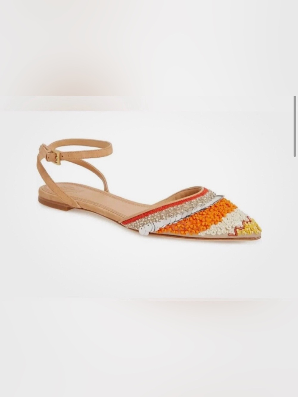 Tory Burch Isle Embellished Beaded Ankle Strap Flats Sandals 7.5 New